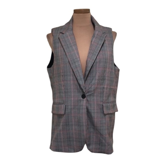 NWT Rachel Zoe Vest Size Large White Black Red Houndstooth - Picture 1 of 9